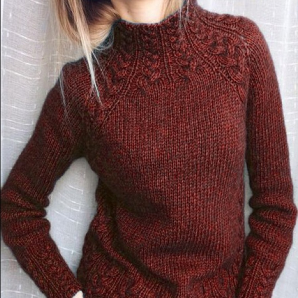 Misslook Cable Knit Oversized Turtleneck Sweater Burgundy Small